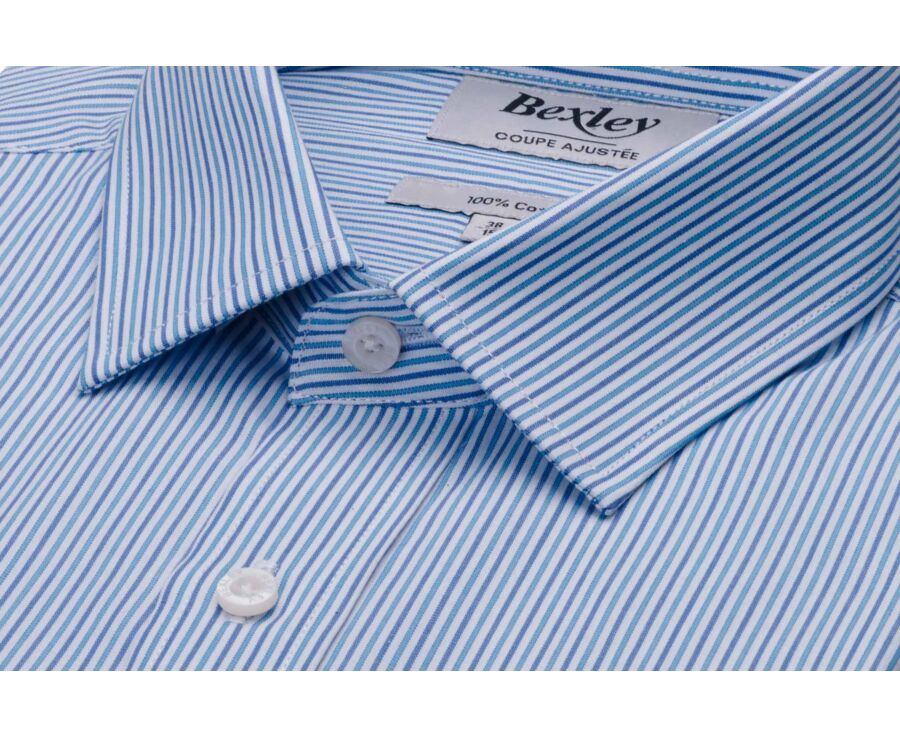 Chemise homme à fines rayures bleu et vert - FLORIEN