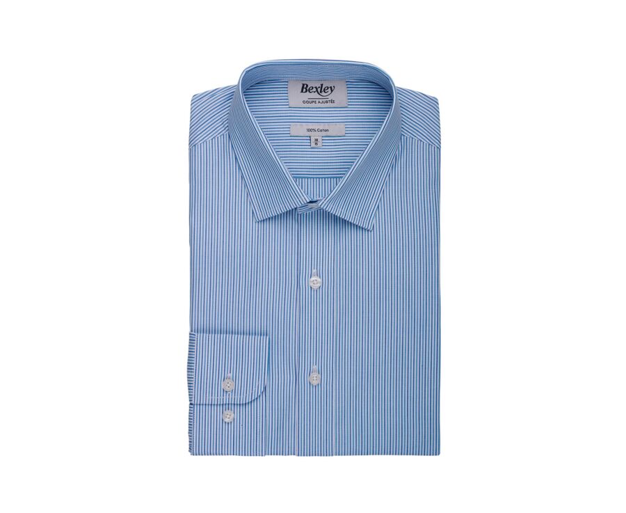 Chemise homme à fines rayures bleu et vert - FLORIEN