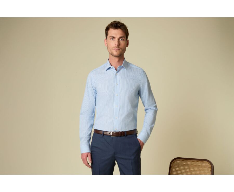 Chemise homme à fines rayures bleu et vert - FLORIEN
