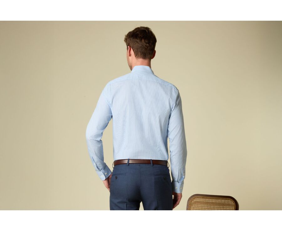 Chemise homme à fines rayures bleu et vert - FLORIEN