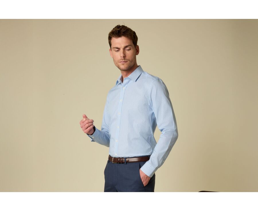 Chemise homme à fines rayures bleu et vert - FLORIEN