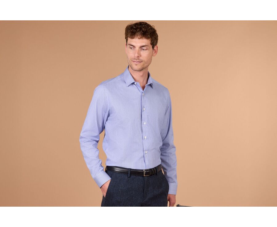 Chemise homme à rayures navy et blanches - DUNANT CLASSIC