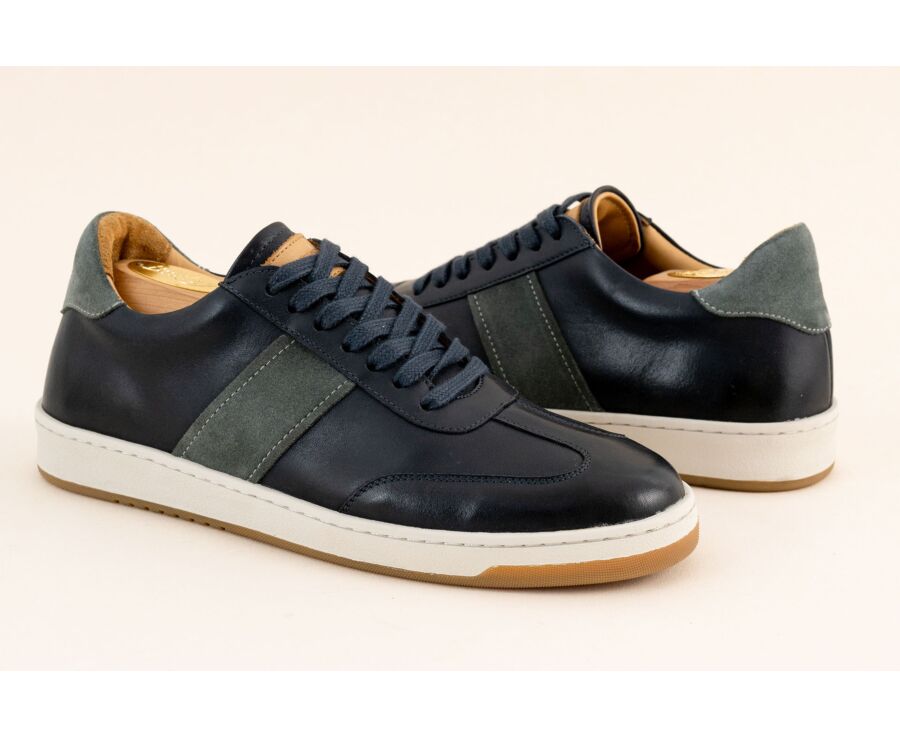 Sneakers cuir homme - Navy Patiné et Velours Gris - NANGKITA