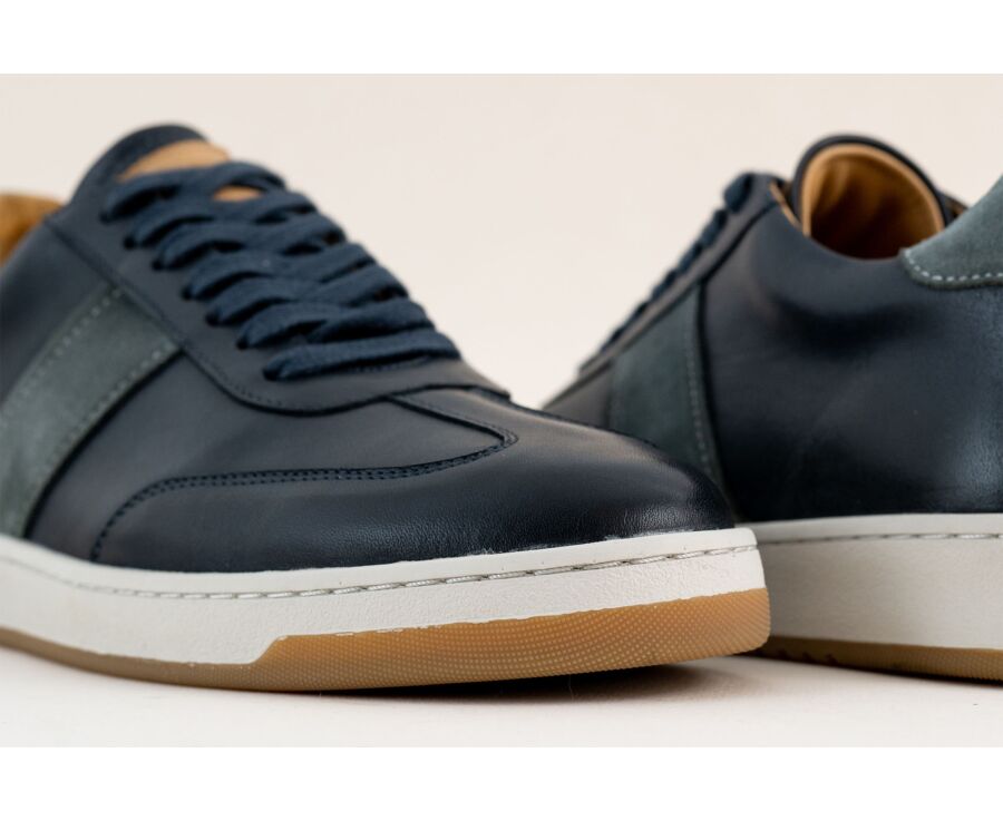 Sneakers cuir homme - Navy Patiné et Velours Gris - NANGKITA