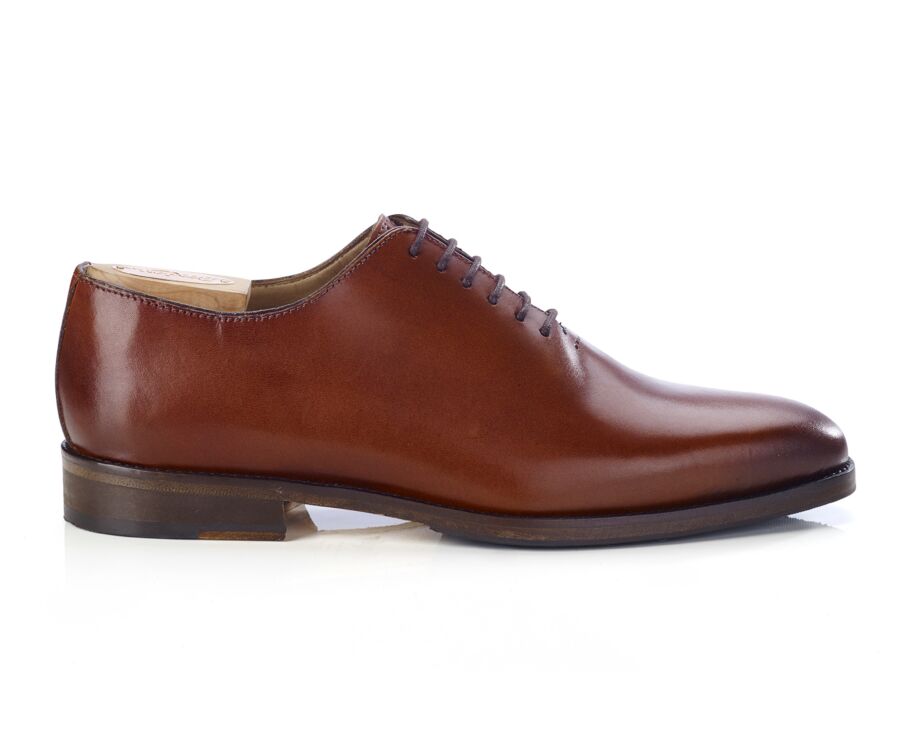 Richelieu homme Cognac Patiné  - semelle cuir avec patin - CARNEGIE PATIN