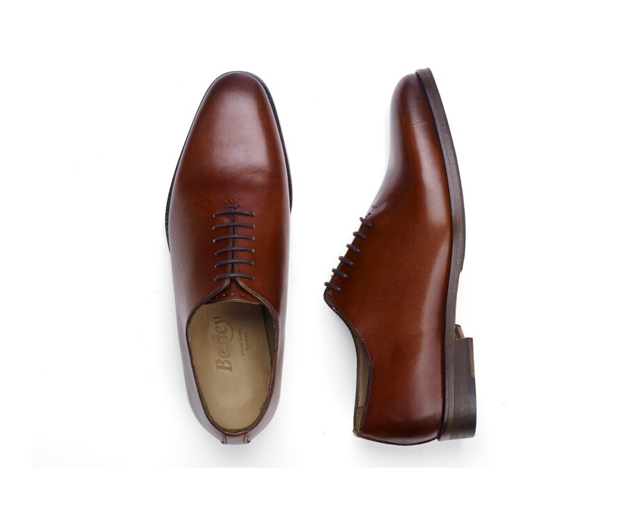 Richelieu homme Cognac Patiné  - semelle cuir avec patin - CARNEGIE PATIN
