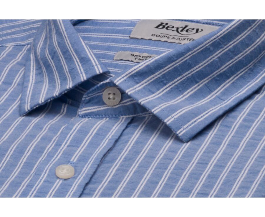 Chemise homme bleue à fines rayures blanches - FOLBERT