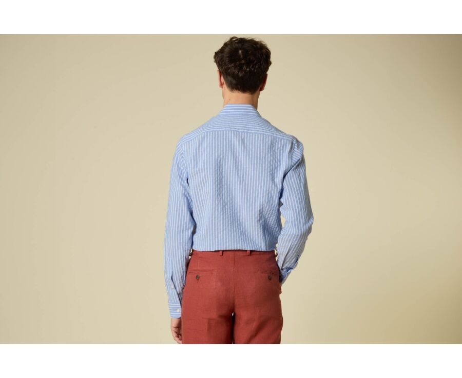 Chemise homme bleue à fines rayures blanches - FOLBERT