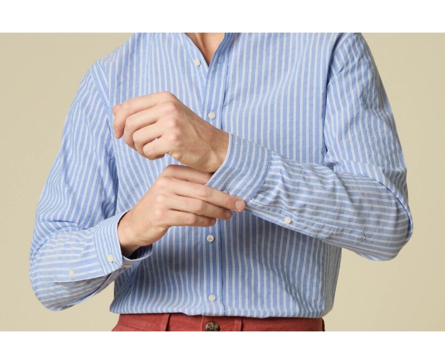 Chemise homme bleue à fines rayures blanches - FOLBERT
