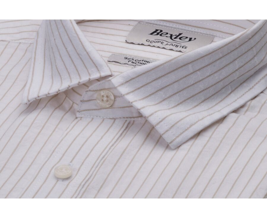 Chemise homme blanche à fines rayures beige - FOLBERT