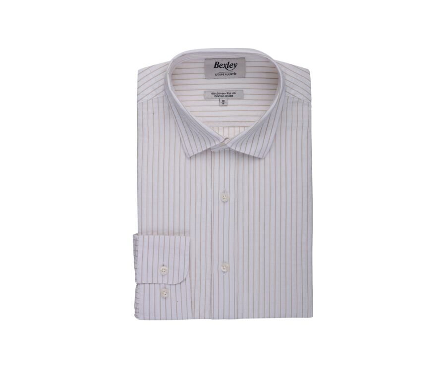 Chemise homme blanche à fines rayures beige - FOLBERT