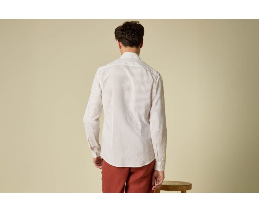 Chemise homme blanche à fines rayures beige - FOLBERT