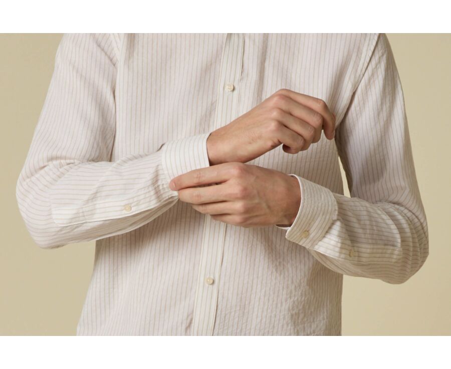 Chemise homme blanche à fines rayures beige - FOLBERT