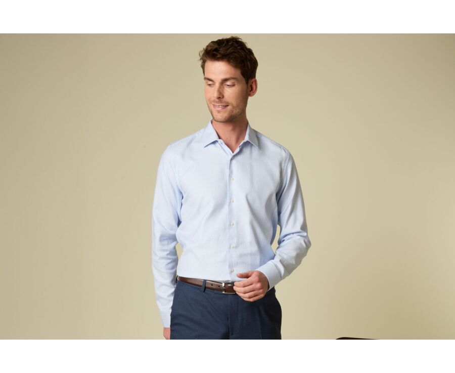 Chemise homme bleu clair en twill effet chiné - VILMOND CLASSIC