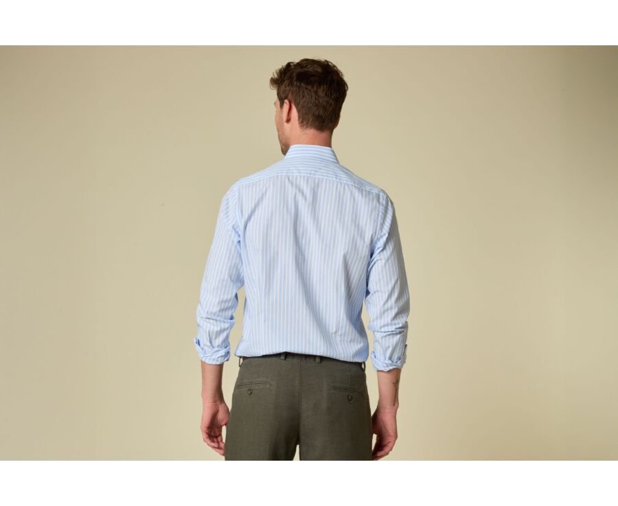 Chemise homme bleu ciel à fines rayures blanches - NIZIER