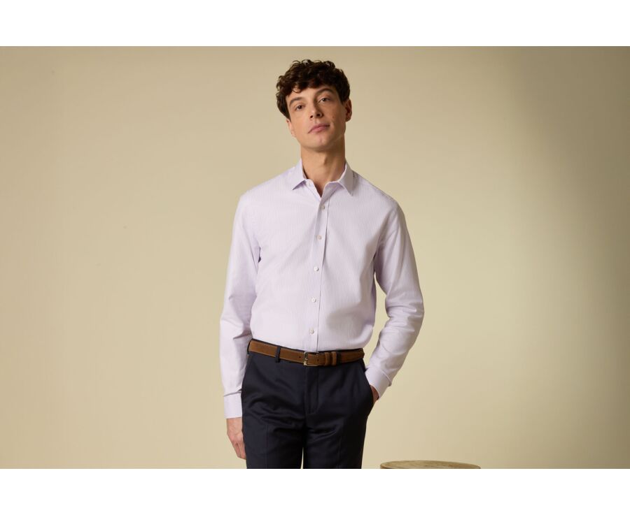 Chemise homme à fines rayures parme et blanc - DAMELIN