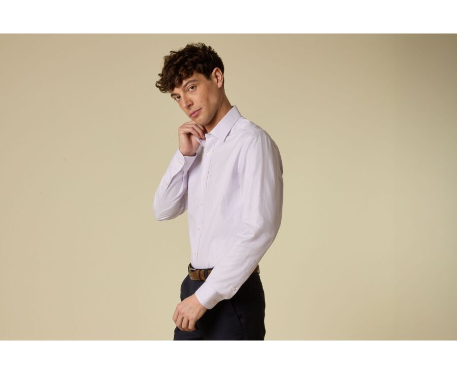Chemise homme à fines rayures parme et blanc - DAMELIN