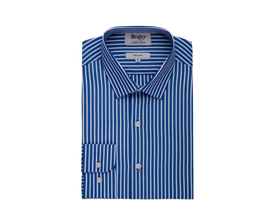 Chemise à fines rayures bleu océan et blanc - DONATIEN CLASSIC