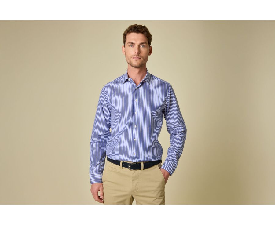 Chemise à fines rayures bleu océan et blanc - DONATIEN CLASSIC