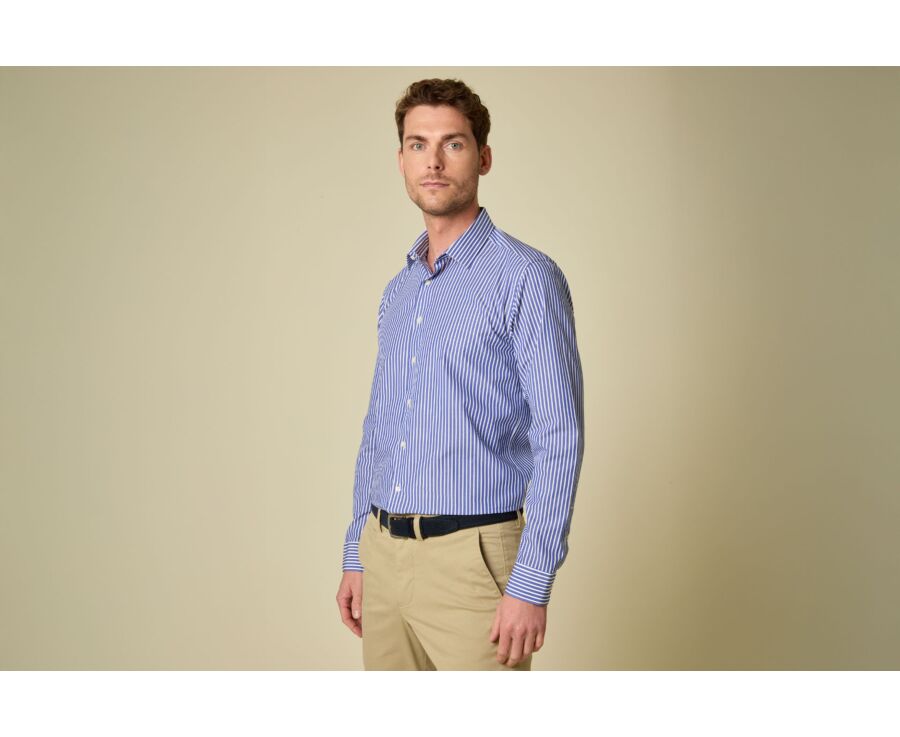 Chemise à fines rayures bleu océan et blanc - DONATIEN CLASSIC