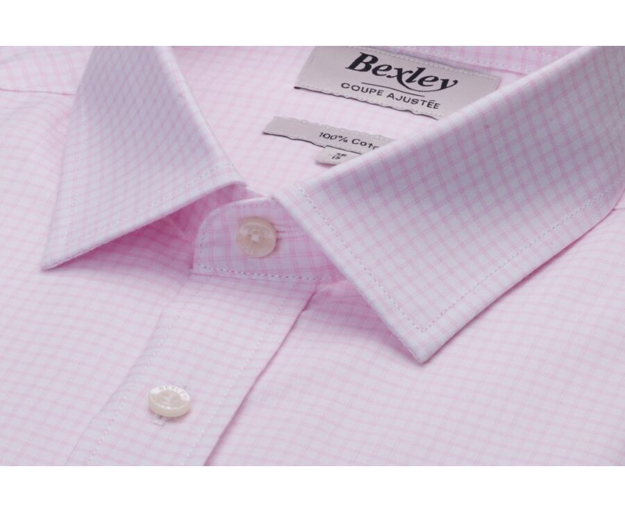 Chemise homme coupe ajustée à carreaux fins rose clair - VIBERT