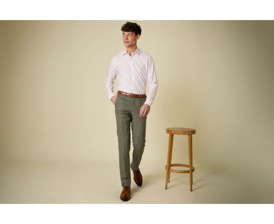 Chemise homme coupe ajustée à carreaux fins rose clair - VIBERT