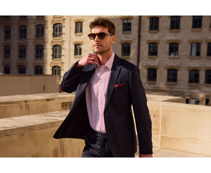 Chemise homme blanche à fines rayures rouges - MILFRED