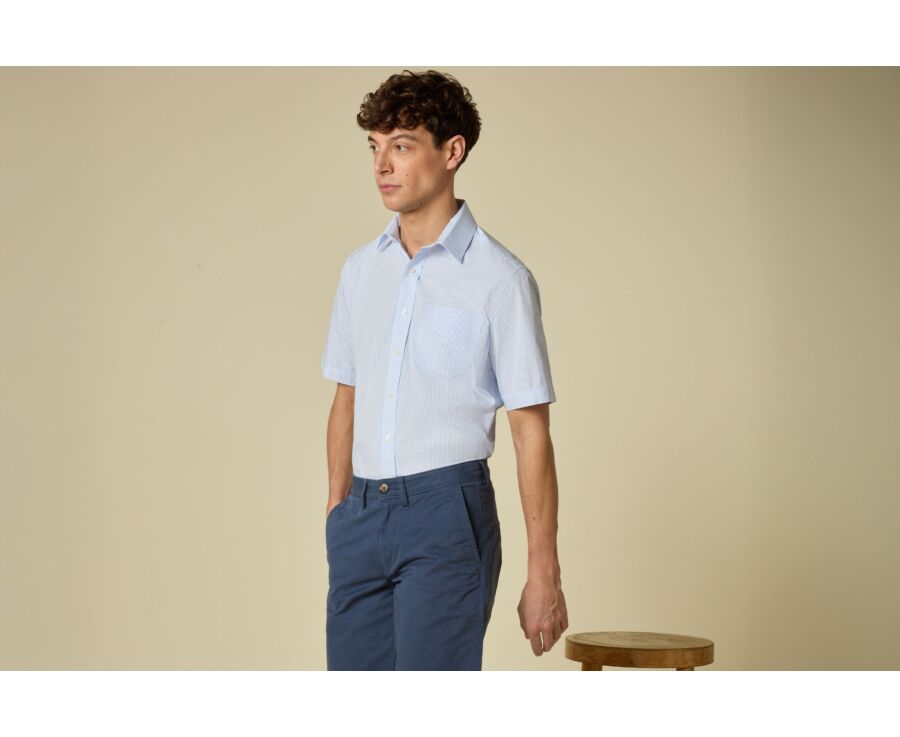 Chemise manches courtes rayée - Bleu Clair Et Blanc - MAZAIRE