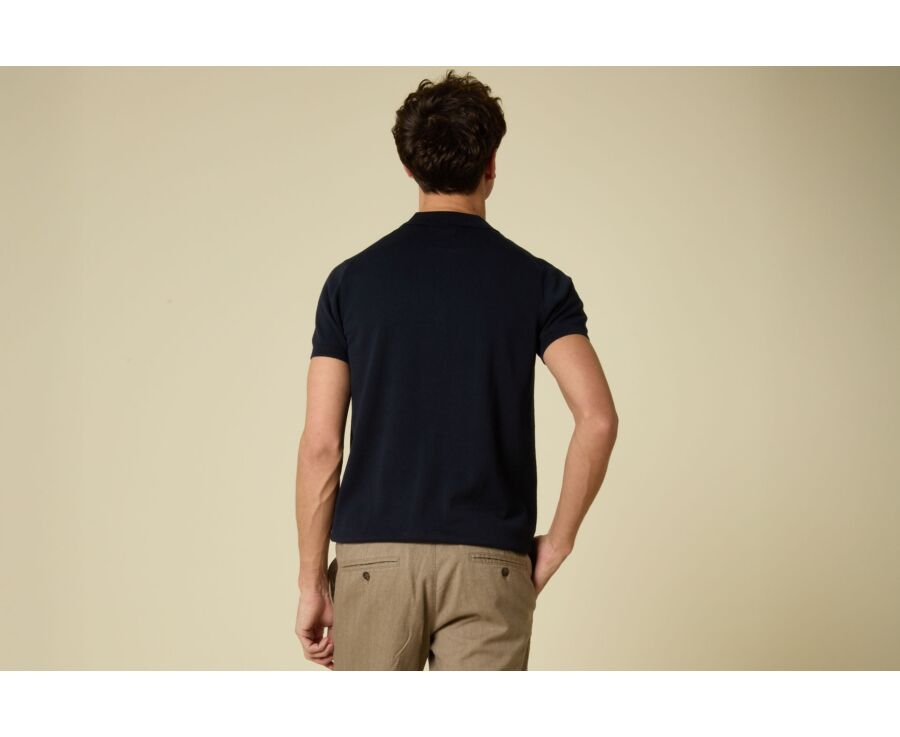 Polo façon chemise en tricot - Marine - BRAXTEN
