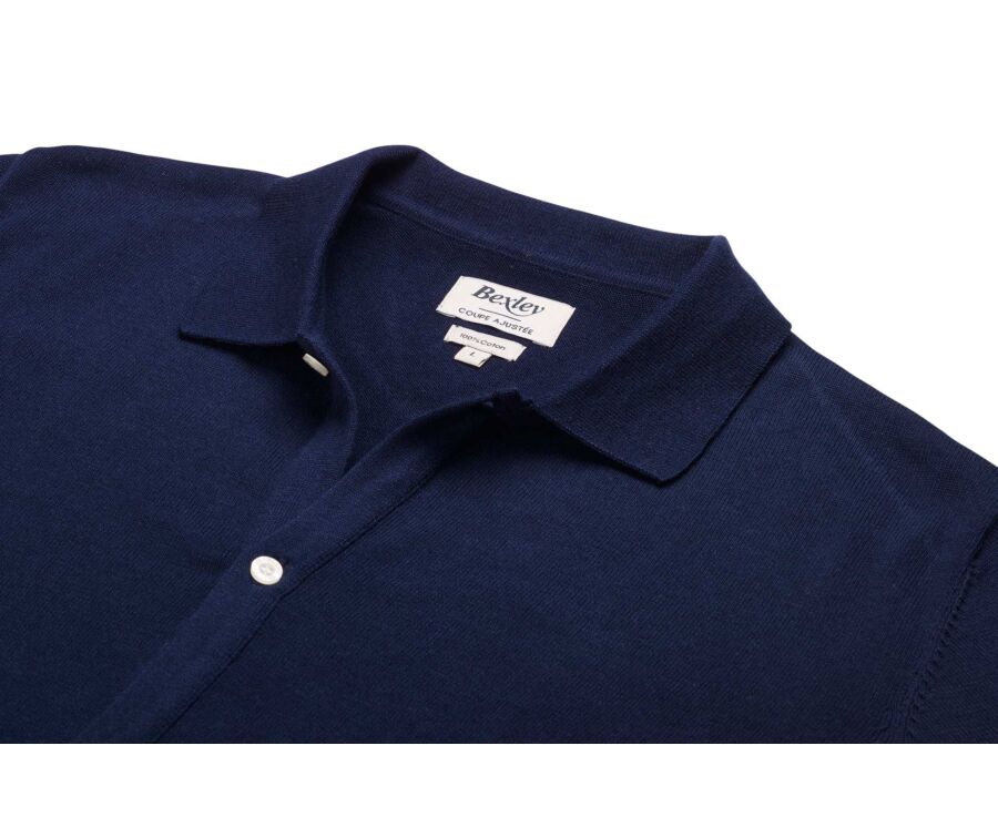 Polo façon chemise en tricot - Marine - BRAXTEN