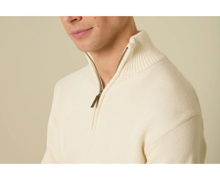Pull col zippé en coton épais - Ecru - VALDRIK