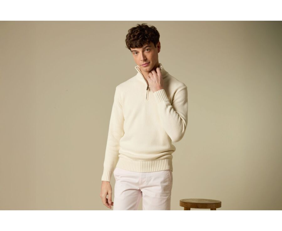 Pull col zippé en coton épais - Ecru - VALDRIK