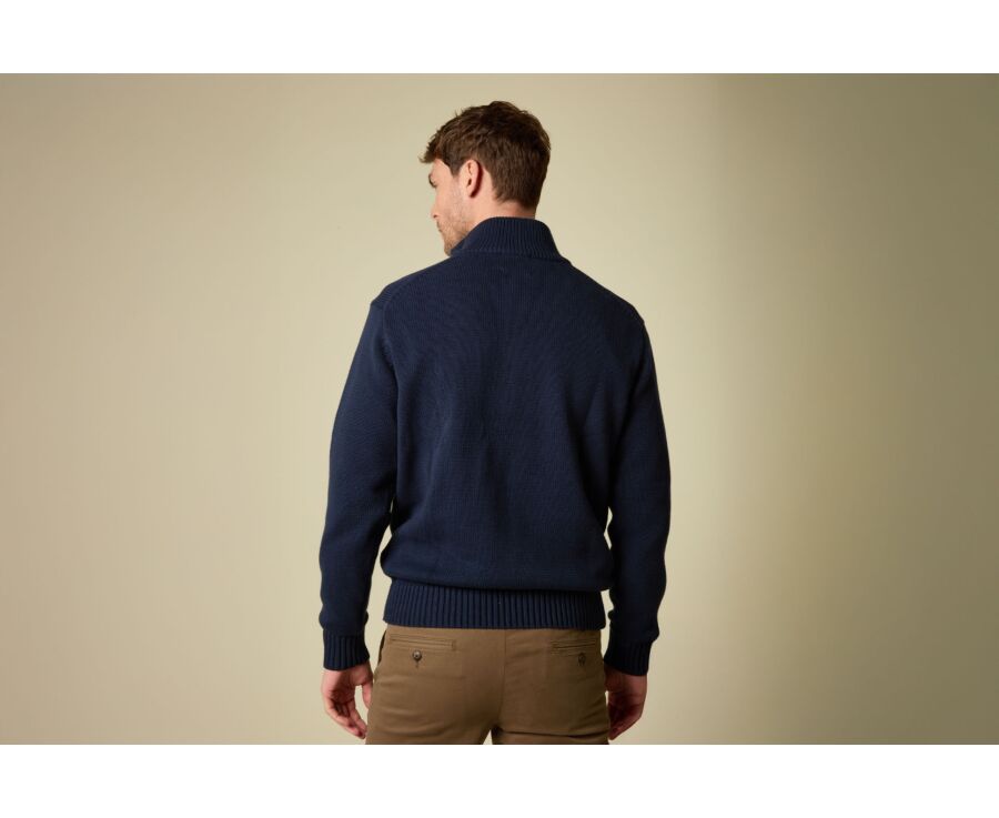 Pull col zippé en coton épais - Navy - VALDRIK