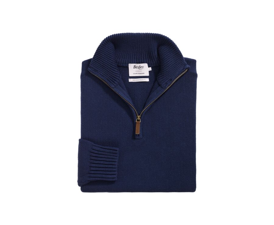 Pull col zippé en coton épais - Navy - VALDRIK