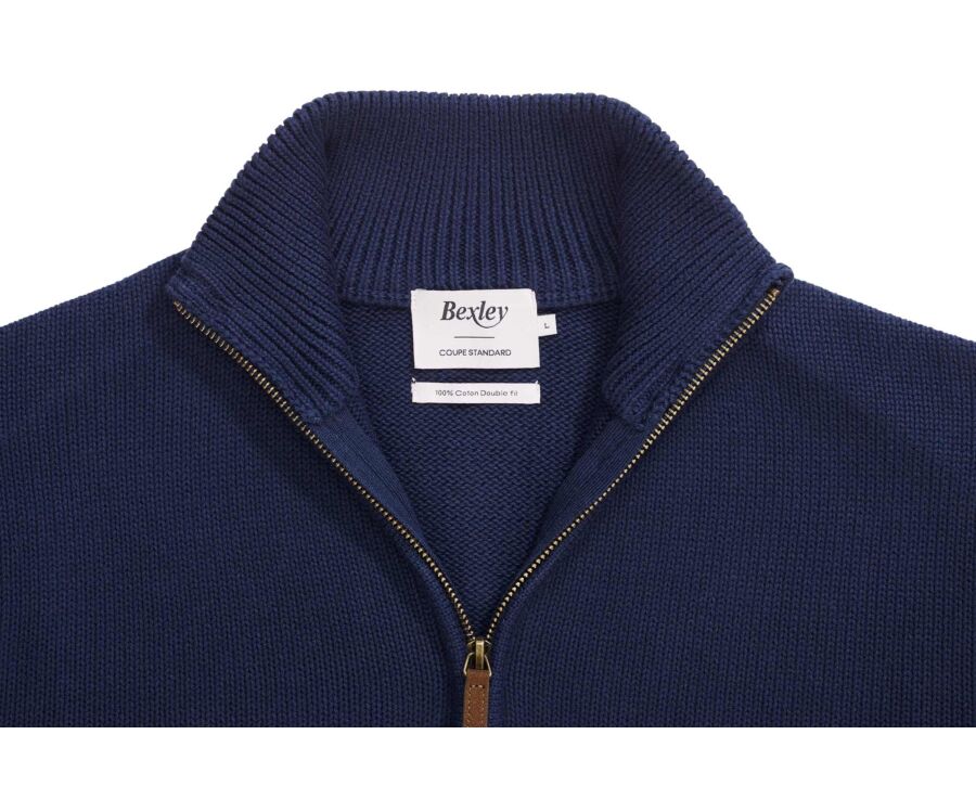 Pull col zippé en coton épais - Navy - VALDRIK