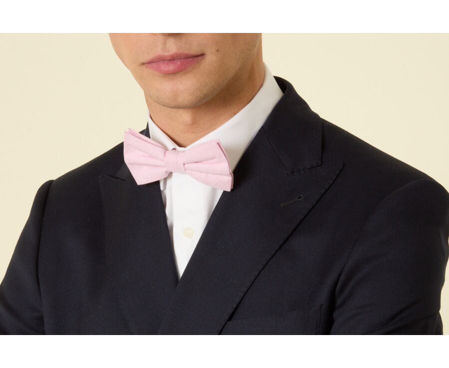 Nœud Papillon en Chambray Rose Coton et Lin