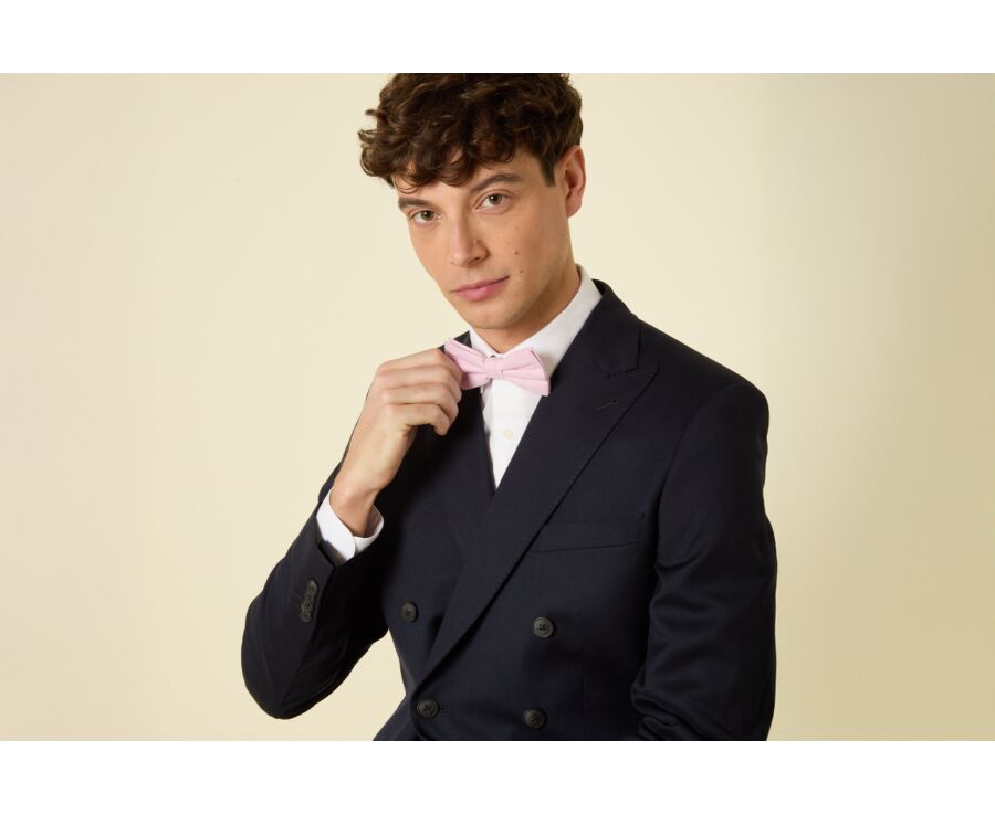 Nœud Papillon en Chambray Rose Coton et Lin