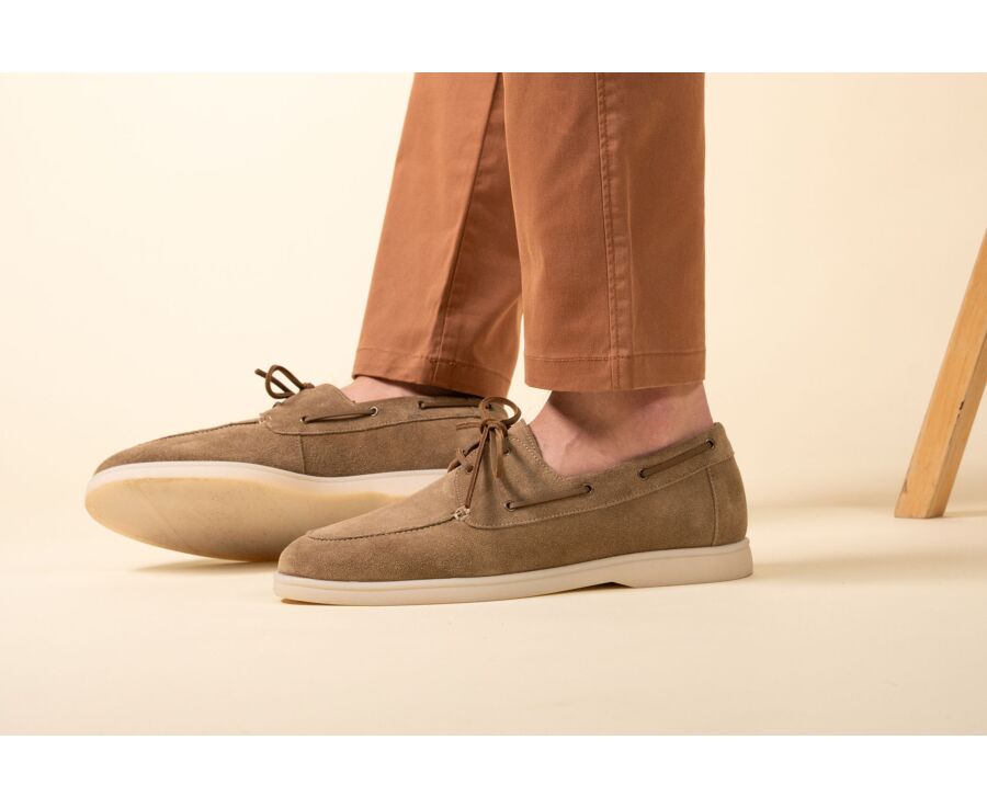 Chaussure Bateau Velours Beige foncé - MOCKINYA