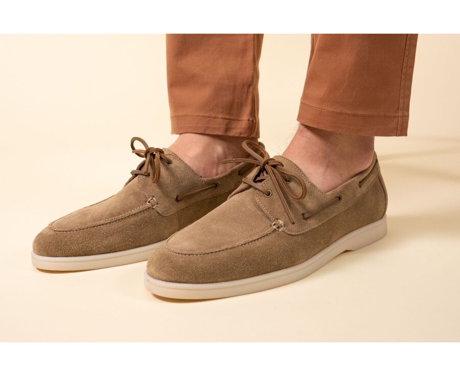 Chaussure Bateau Velours Beige foncé - MOCKINYA