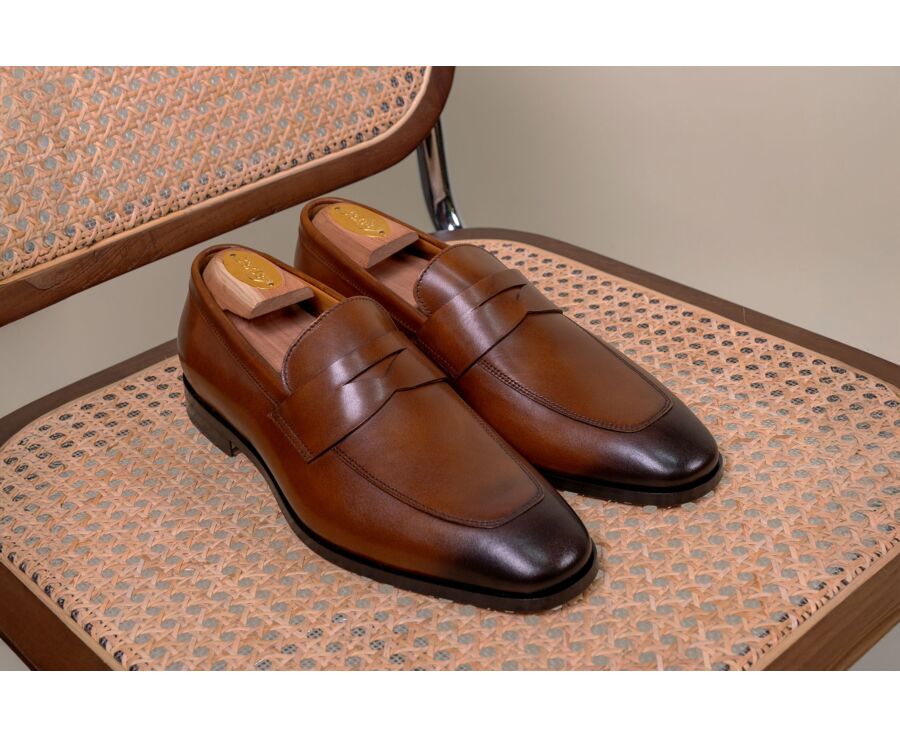 Mocassin homme cognac patiné en veau - CANNERO
