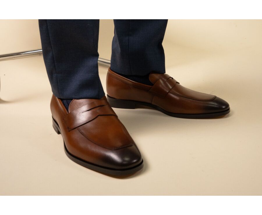 Mocassin homme cognac patiné en veau - CANNERO