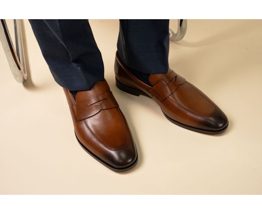Mocassin homme cognac patiné en veau - CANNERO