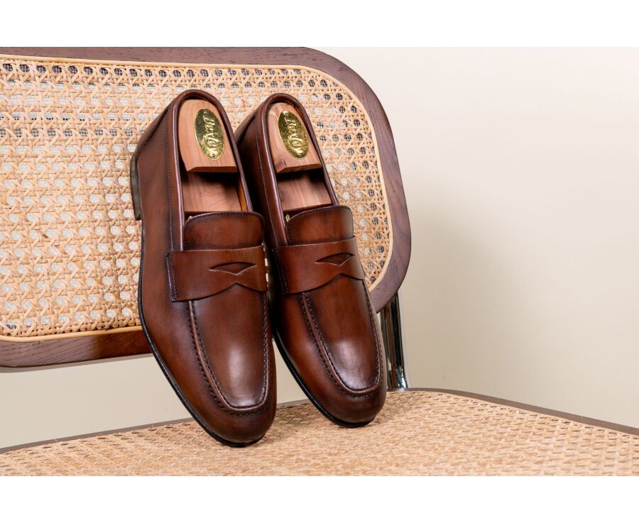 Mocassin homme cognac patiné en cuir - FINERO