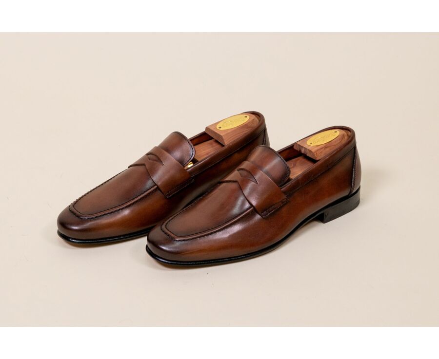 Mocassin homme cognac patiné en cuir - FINERO