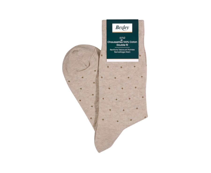 Chaussettes en coton à motif - Beige chiné et camel