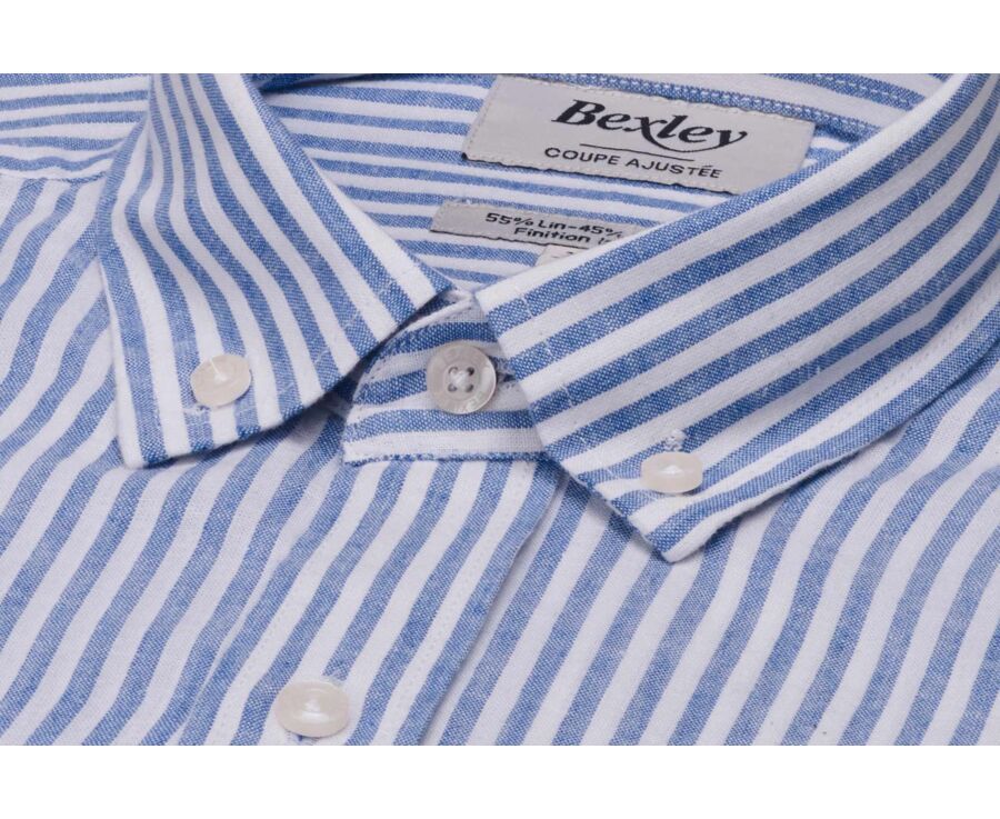 Chemise homme en coton et lin à rayures bleu océan - EGBERT