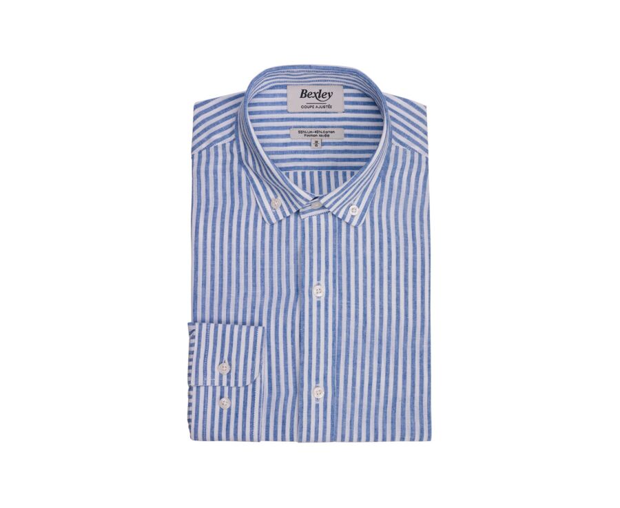 Chemise homme en coton et lin à rayures bleu océan - EGBERT