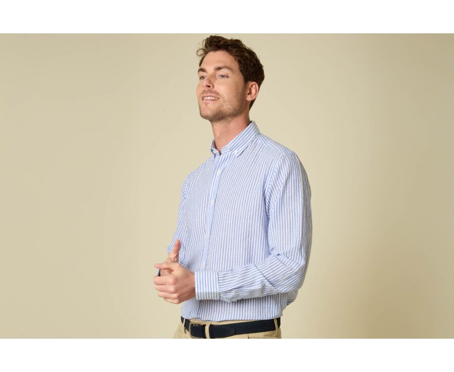 Chemise homme en coton et lin à rayures bleu océan - EGBERT