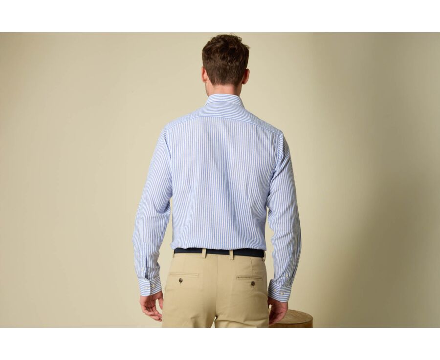 Chemise homme en coton et lin à rayures bleu océan - EGBERT
