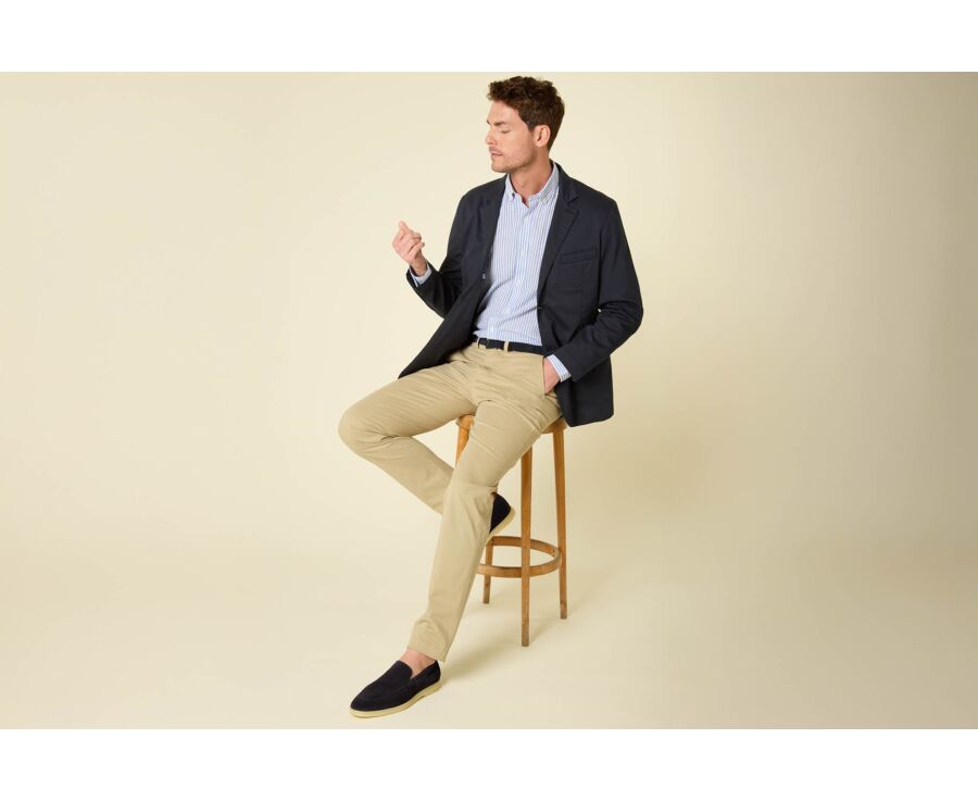 Chemise homme en coton et lin à rayures bleu océan - EGBERT